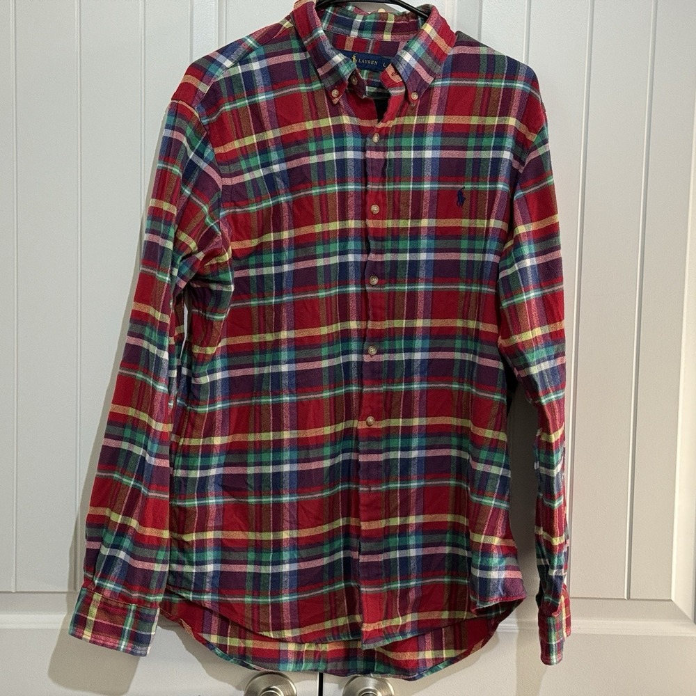 Ralph Lauren Men's‎ Plaid Long Sleeve Sleeve Oxford Shirt Large 100% Cotton